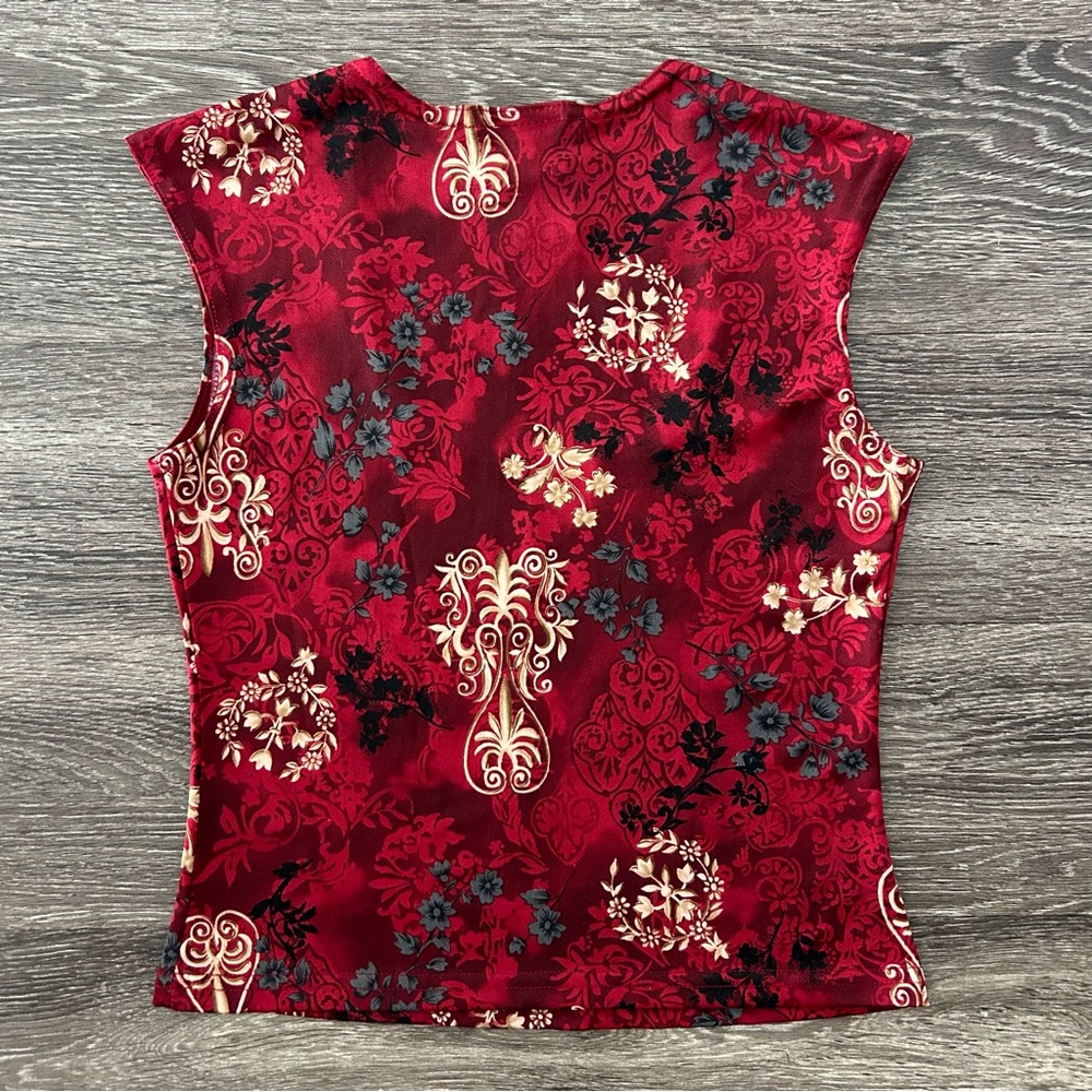 Vintage Liebe Red Floral Damask Print Top S Scoop Neck Y2K 90s Grunge Whimsygoth - Picture 2 of 6